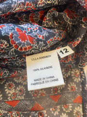 Ulla Johnson navy & burgundy 100% silk blouse size UK12/US8
