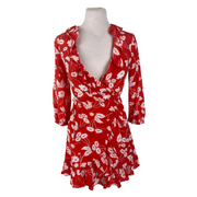 Rixo red & white 100% silk 3/4 sleeve dress size UK8/US4