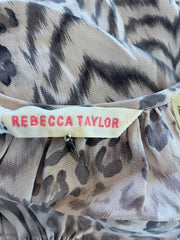Rebecca Taylor brown & beige 100% silk 3/4 sleeve dress size UK8/US4